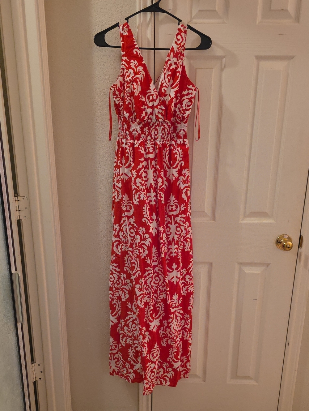 Merona Red and White V-Neck Maxi Dress with Smocked Waist